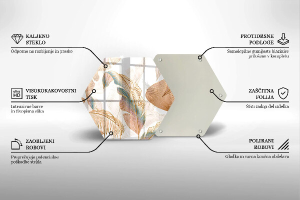 Chopping board glass Boho feathers and leaves