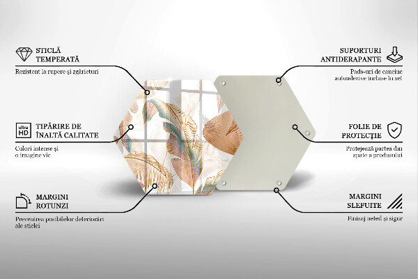 Chopping board glass Boho feathers and leaves