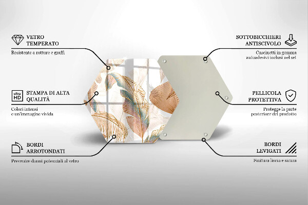 Chopping board glass Boho feathers and leaves