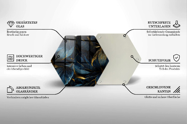 Chopping board glass Decorative leaves with gold