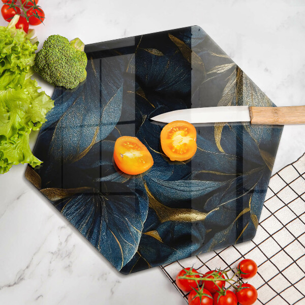 Chopping board glass Decorative leaves with gold