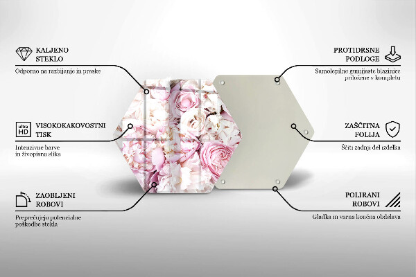 Chopping board glass Peony bouquet