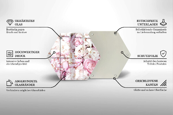 Chopping board glass Peony bouquet