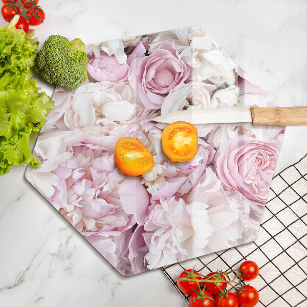 Chopping board glass Peony bouquet