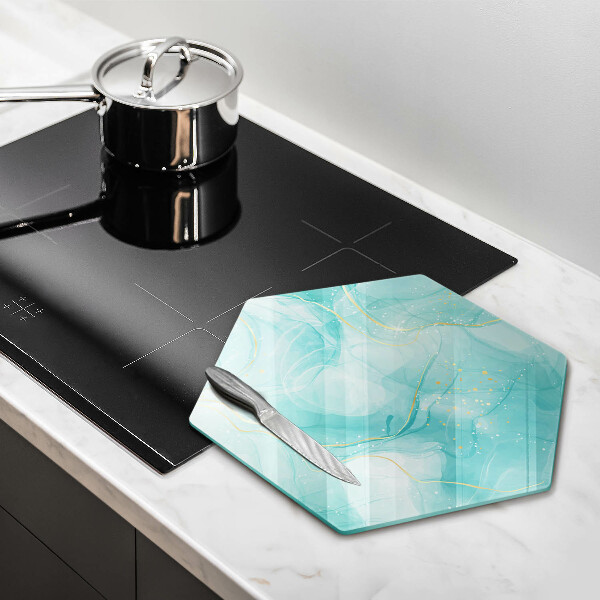 Chopping board glass Blue-gold abstraction