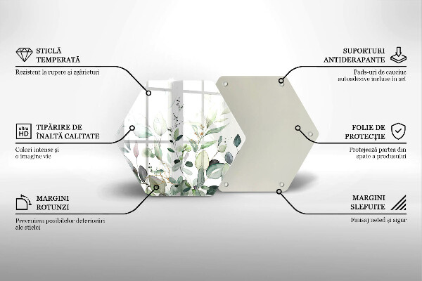 Chopping board glass Watercolor plants