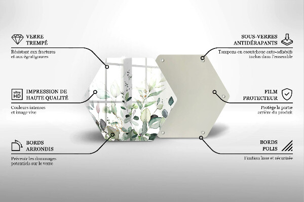 Chopping board glass Watercolor plants