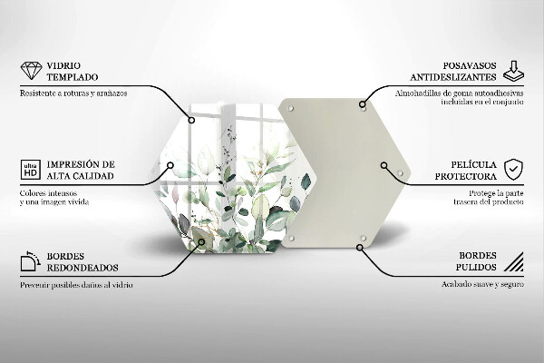 Chopping board glass Watercolor plants