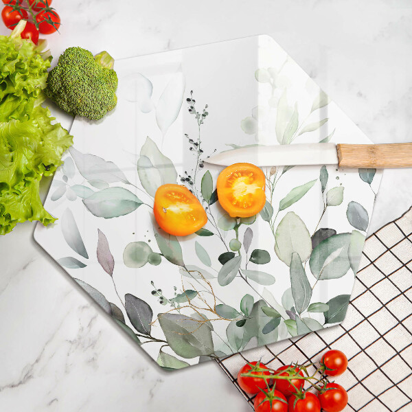 Chopping board glass Watercolor plants