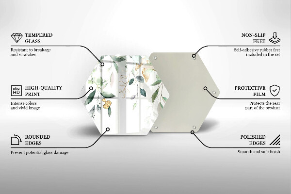 Chopping board glass Watercolor leaves