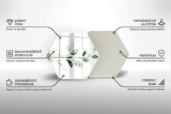 Chopping board glass Watercolor leaves