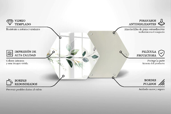 Chopping board glass Watercolor leaves