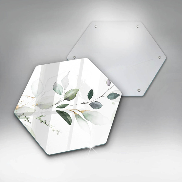 Chopping board glass Watercolor leaves