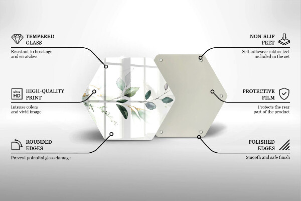 Chopping board glass Watercolor leaves