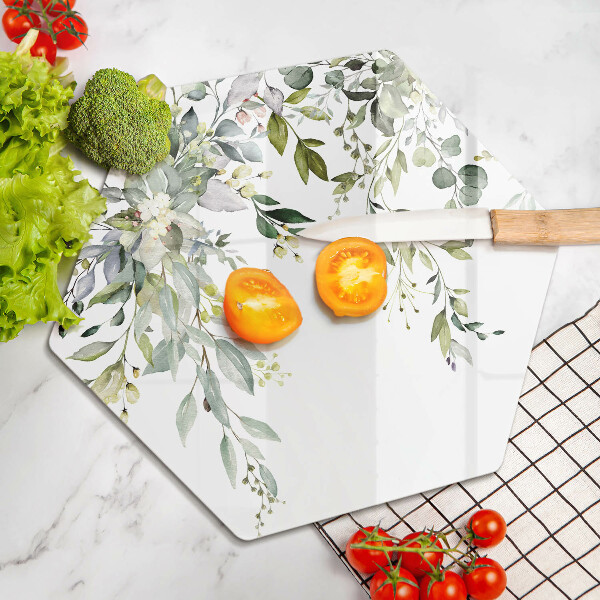 Chopping board glass Decorative leaves and flowers