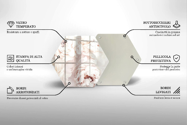 Chopping board glass Pastel peonies