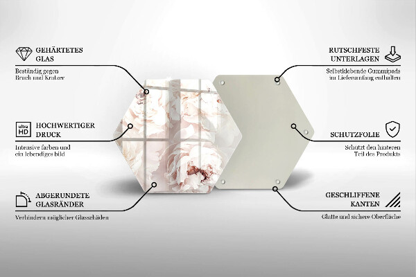 Chopping board glass Pastel peonies