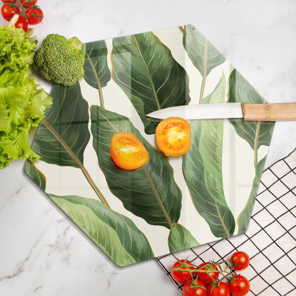 Chopping board glass Banana leaves
