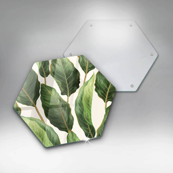 Chopping board glass Banana leaves