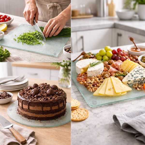 Glass kitchen cutting board set of 2, 11.8 × 20.5 inches