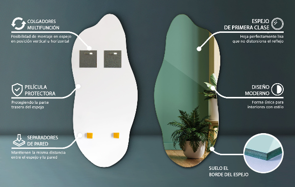 Pebble shape mirror decorative for the wall 14x32 in