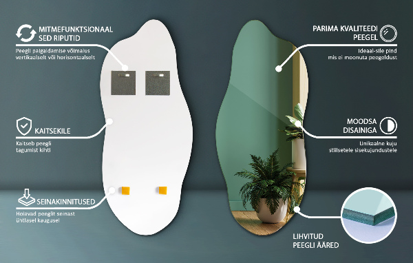 Pebble shape mirror decorative for the wall 14x32 in