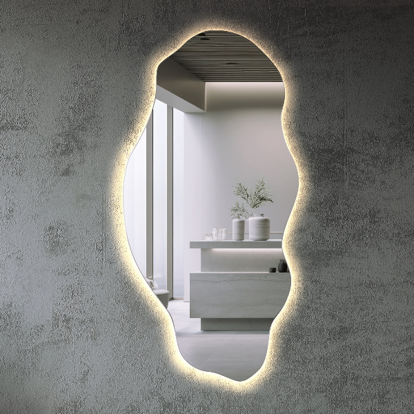 Organic shape led backlit mirror ornamental 45x90 cm