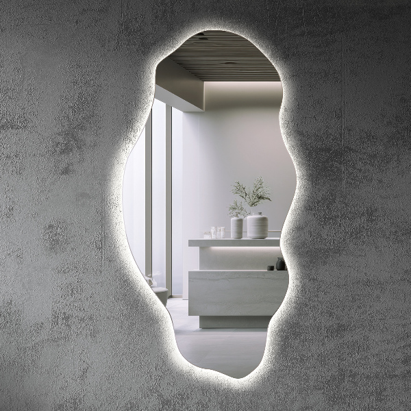 Organic shape led backlit mirror ornamental 45x90 cm