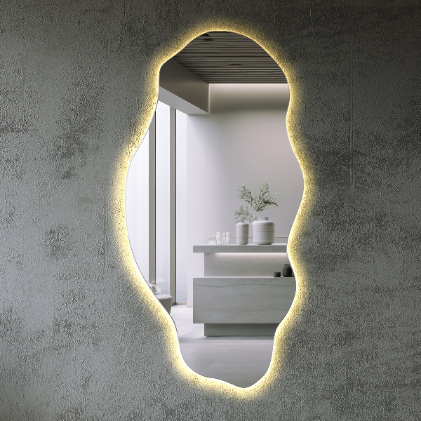 Organic shape led backlit mirror ornamental 45x90 cm