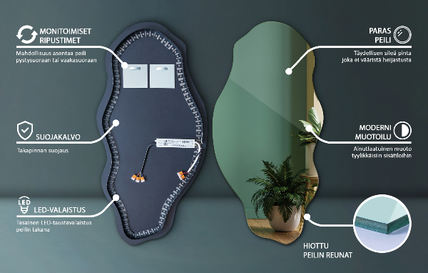 Organic shape led backlit mirror ornamental 45x90 cm