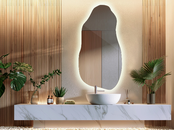 Organic shape led backlit mirror spectacular 40x80 cm