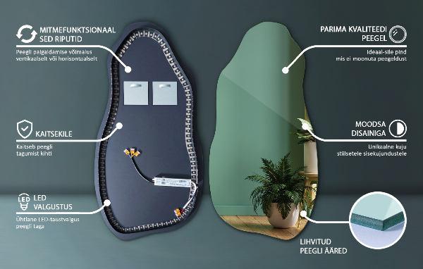 Organic shape led backlit mirror spectacular 40x80 cm