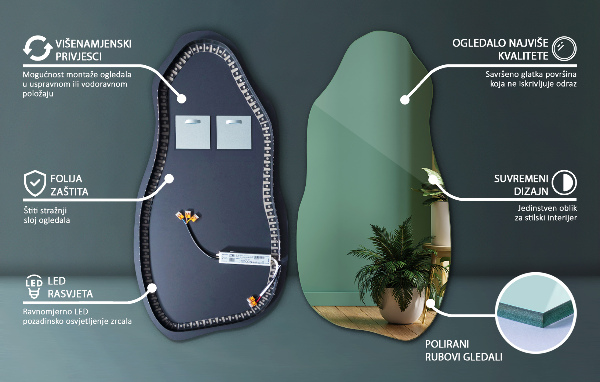 Organic shape led backlit mirror minimalist 45x90 cm