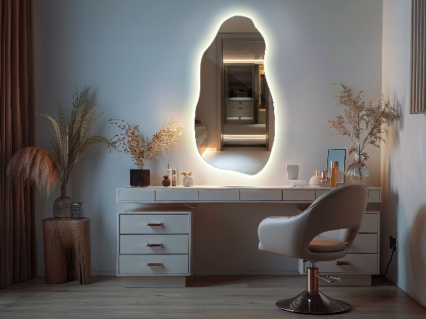 Organic mirror with led lights minimalist 50x100 cm