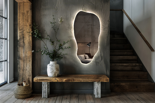 Organic mirror with led lights minimalist 50x100 cm