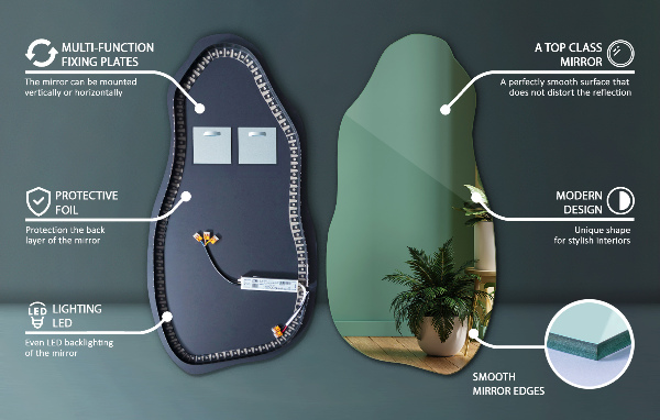 Organic mirror with led lights minimalist 50x100 cm