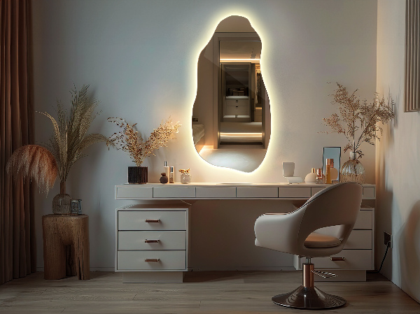 Organic mirror with led lights minimalist 50x100 cm
