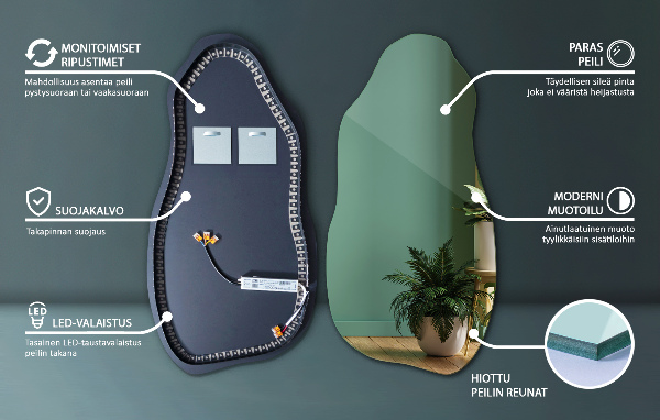 Organic mirror with led lights minimalist 50x100 cm