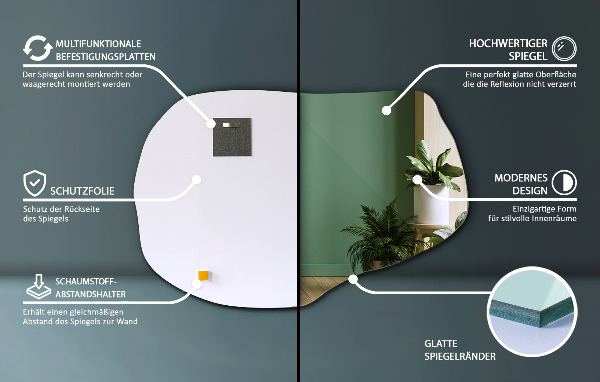 Organic shaped mirror frameless 31x20 in