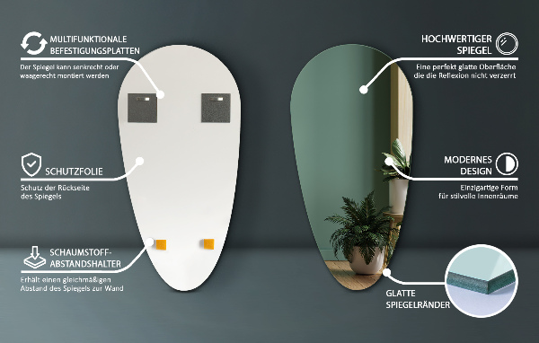 Asymmetrical teardrop mirror without frame 16x32 in