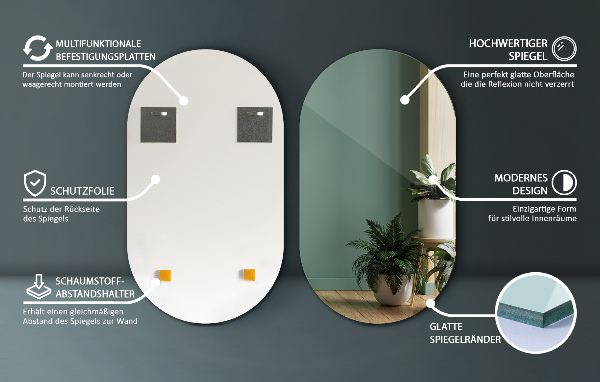 Pill frameless mirror 16x28 in