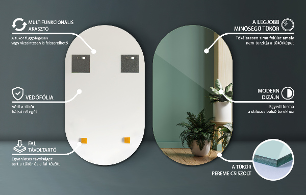 Pill frameless mirror 16x28 in
