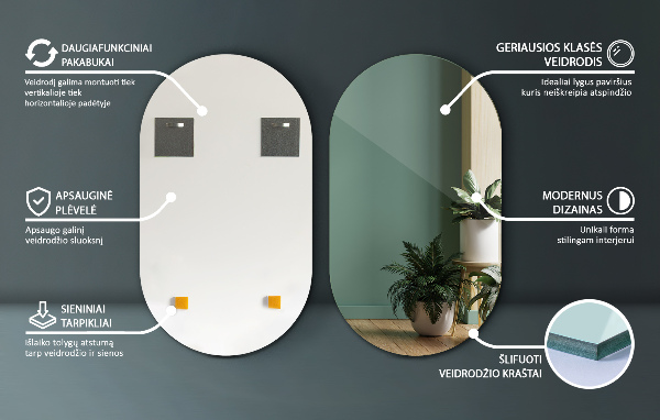 Oval wall mirror without frame 18x31 in