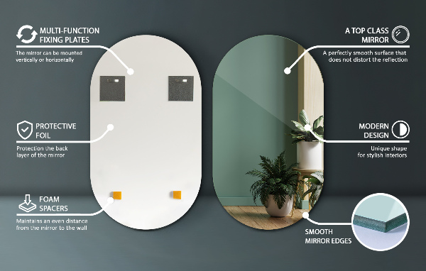 Oval wall mirror without frame 18x31 in