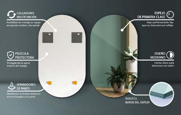 Contemporary oval mirror without frame 20x35 in