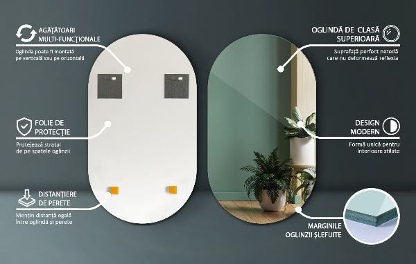 Contemporary oval mirror without frame 20x35 in