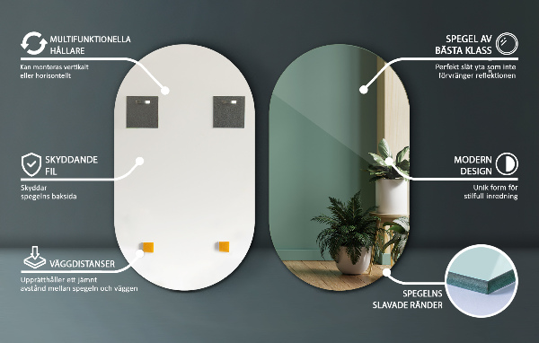 Contemporary oval mirror without frame 20x35 in