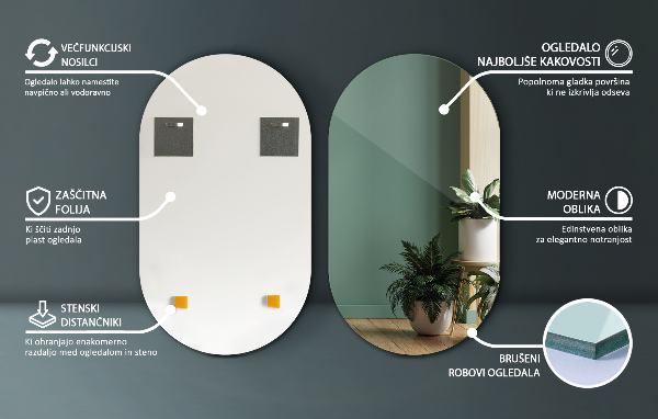 Tall oval mirror without frame 23x39 in