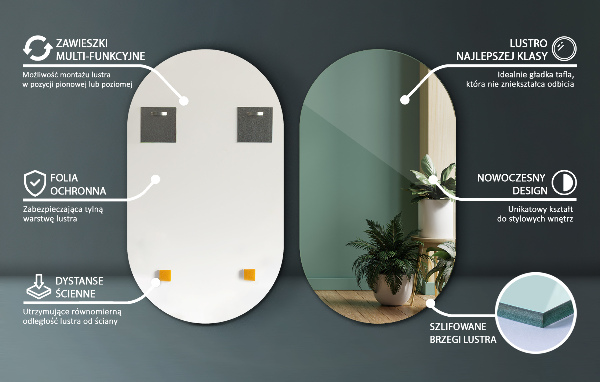 Tall oval mirror without frame 23x39 in