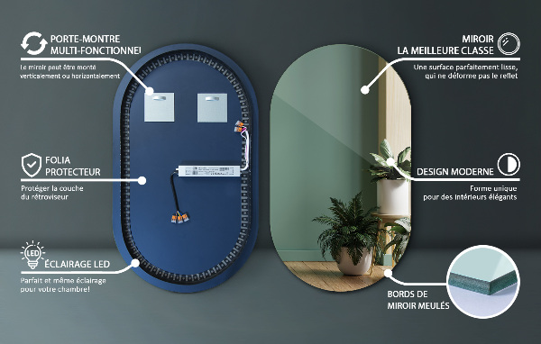 Oval illuminated mirror 40x70 cm